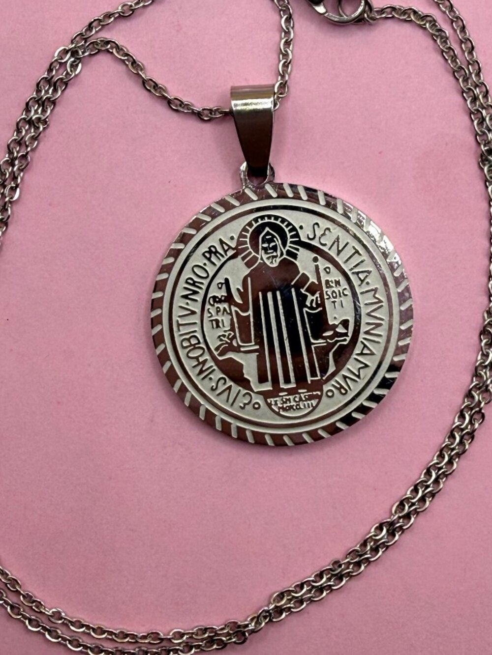 Saint Benedict Silver Religious Necklace